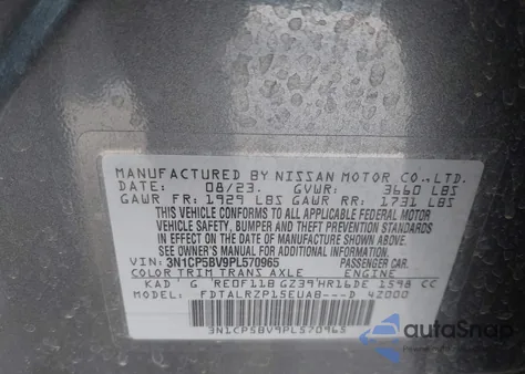 2023 Nissan Kicks S Xtronic Cvt z USA, uszkodzony, nr VIN 3N1CP5BV9PL570965